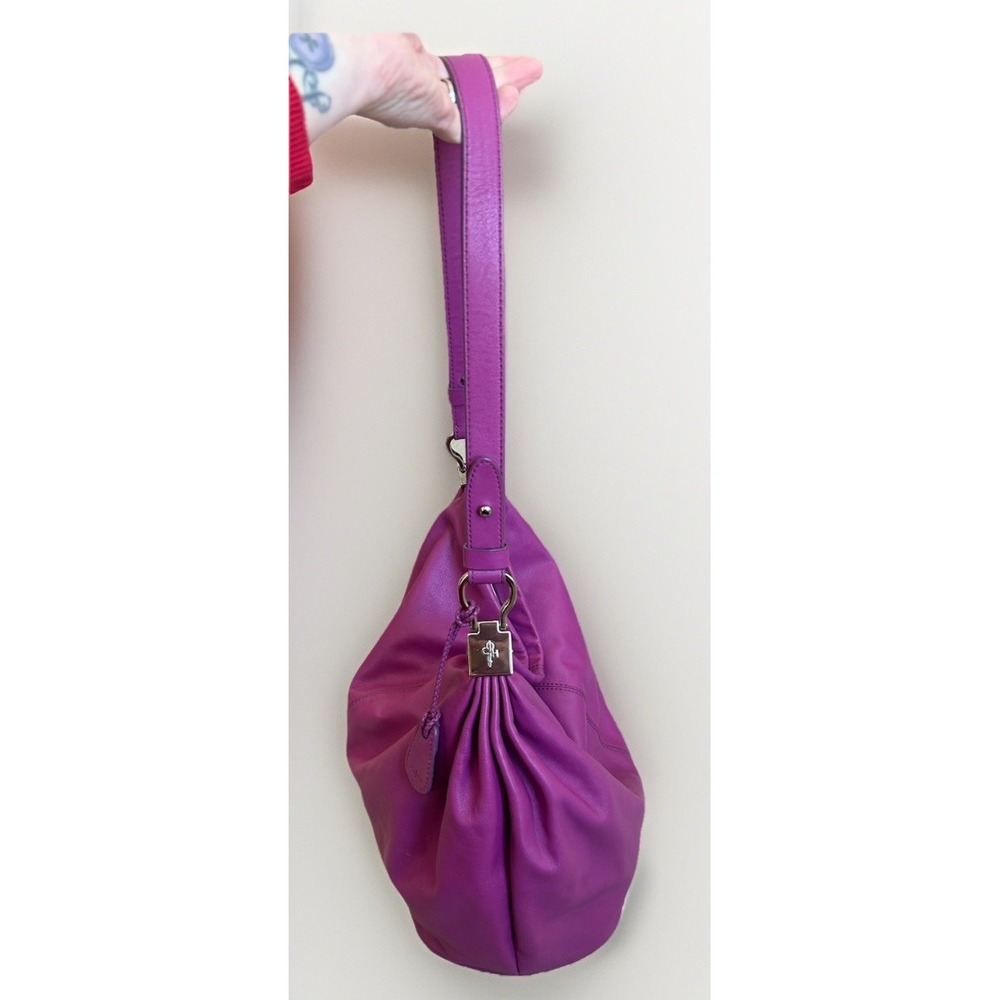 Cole Haan Parker Hobo Cornelia Shoulder Bag Large Beet Pink Purple Leather Purse - Picture 8 of 13